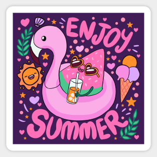 Enjoy Summer a fun summer time vacation design watermelon in a flamingo floaty Sticker